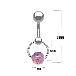 Detailansicht Bauchnabelpiercing aus Edelstahl mit Sternenperle und 35mm Gesamtlänge