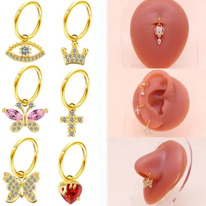 Gioielli in Acciaio Inossidabile Anello al Naso Orecchino Cuore Farfalla Luna Malocchio Corona Croce Zirconia Oro Argento