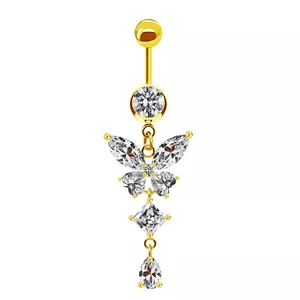 Piercing ombelico a farfalla dorato con zirconi in tagli marquise e a goccia