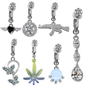 Nicht Piercing Bauchnabelring Ohrclip Edelstahl Strass Herz Flügel Schmetterling Pistole Ahornblatt Körperschmuck