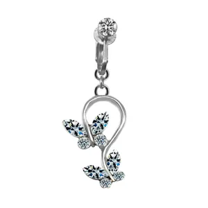 Eleganter silberner Bauchnabelpiercing-Schmetterling mit funkelnden Zirkonsteinen