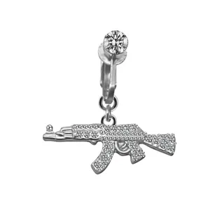 Silberner AK-47 Bauchnabelpiercing mit funkelnden Kristall-Strasssteinen Einlage