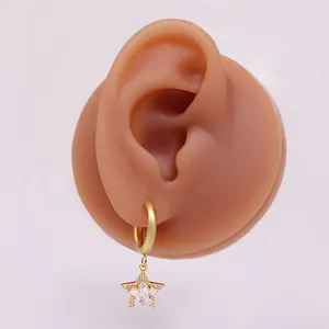 Detailansicht eines goldenen Stern-Ohrrings mit funkelndem Zirkonia auf einem Modellohr