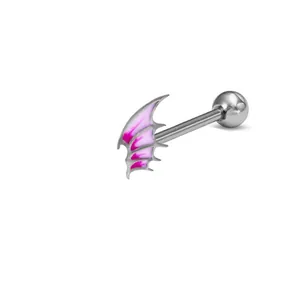 Piercing de langue en argent avec ailes de dragon violettes pour bijoux de piercing