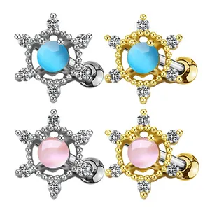 Lot de boucles d'oreilles flocon en argent et or avec pierres œil de chat colorées