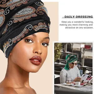 Damen Samt Turban mit Paisley-Strassmuster und modischem vorderem Kreuz-Design
