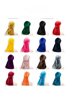 Detailed grid showing 16 vibrant colors of soft velvet durags on white mannequins