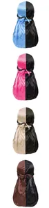 Detailed view of silky durag set featuring two-tone designs in various color combinations
