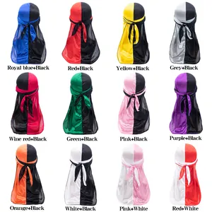 Silky Satin Two Tone Durag For Men Women Long Tail Breathable Headscarf Color Block Hip Hop Pirate Hat Headwrap Accessory