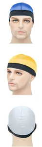 Dettaglio durag in seta con fascia elastica in blu, giallo e azzurro per uomo e capelli