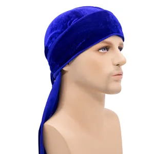 Royalblauer Samt-Durag für Herren mit langen Bändern und weichem Stretch für Hip-Hop-Style
