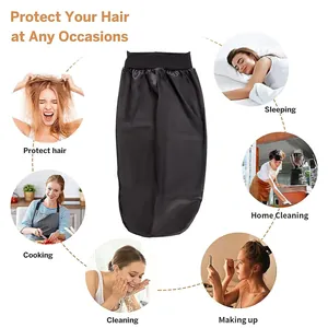 Long black satin hair bonnet with wide elastic band for multi-scene hair protection