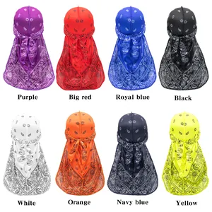 Paisley Print Satin Durag For Men Women Hip Hop Long Tail Bandana Headwrap Pirate Hat Streetwear Headwear Hair Protection