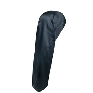 Glossy black satin long sleep cap for hair care with elastic wide band for women