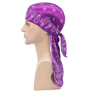 Purple paisley silk durag for men with premium satin finish and long tail street style