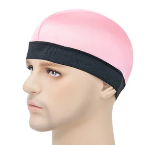 Cuffia dome cap in raso rosa con fascia elastica nera per la cura dei capelli wave