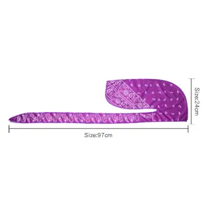 Purple paisley durag with extra long tails made of silky fabric for hip hop hair styling