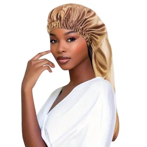 Bonnet de nuit en satin doré champagne pour protéger les cheveux longs