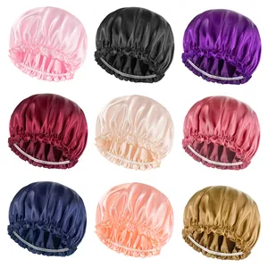 Satin hair bonnet set for women with elastic bands in nine vibrant assorted colors