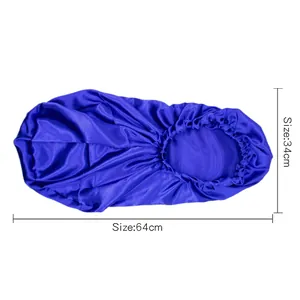 Bonnet long en satin bleu roi pour cheveux avec bande élastique et longueur de 64cm