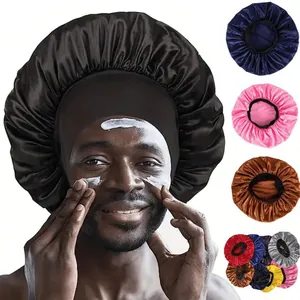 Women Satin Bonnet Large Sleep Cap Wide Elastic Band Hair Care Soft Night Head Cover Turban For Curly Hair Hat