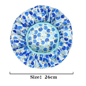 Baby-Schlafmütze aus Satin mit blauem Apfelmuster und elastischem Band, 26cm