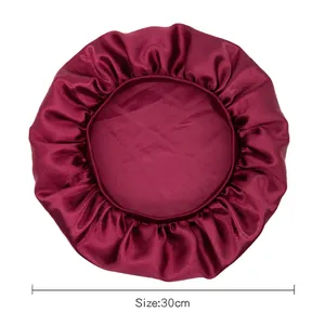 Bonnet de nuit en satin rouge foncé pour soin des cheveux avec bande de 30cm