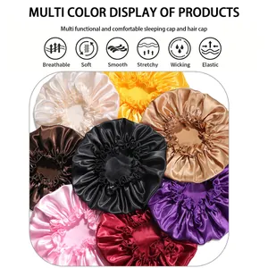 Solid Color Satin Sleep Bonnet Elastic Soft Night Cap For Women Hair Care Sleeping Shower Ruffle Edge Headwear