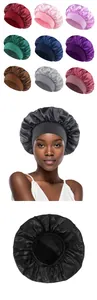 Detailed color palette of elastic wide-band satin bonnets in nine diverse silk-like shades