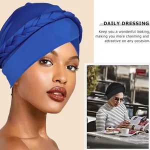Royal blue braided turban hat for women in elastic fabric for daily fashion dressing