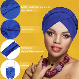 Blue braided turban cap with high elasticity and dense stitching for women
