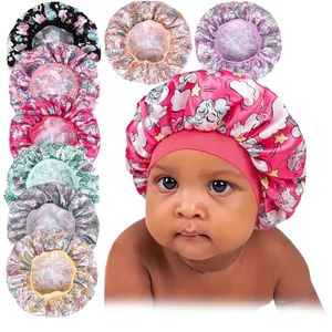 Children Satin Sleeping Cap Baby Hair Care Bonnet Infant Unicorn Print Soft Elastic Band Sleeping Hat For Toddlers Girls