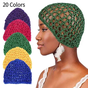 Women Knitted Mesh Hair Net Snood Crochet Hollow Out Beanie Cap Solid Color Hair Accessories For Styling Daily Headwear