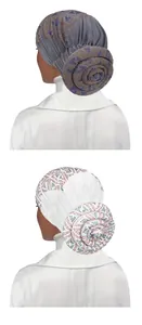 Vue arrière de turbans élastiques gris et blancs avec nœud donut et strass colorés