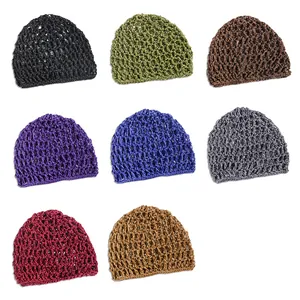 Hollow crochet knit beanie hats for adults in eight assorted solid colors for summer