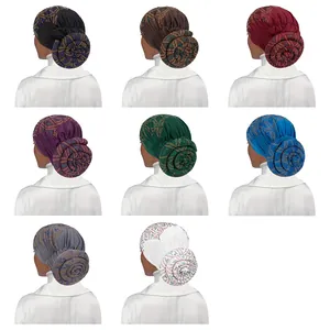 Turbans musulmans élastiques avec fleurs en spirale et strass en huit coloris