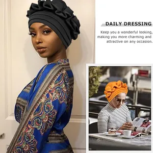 Modischer Turban Hut mit Falten und Wellenmuster für Damen, eleganter schwarzer Kopftuch