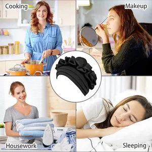 Vielseitige schwarze Falten-Turbanmütze zum Kochen, Schminken, Putzen und Schlafen