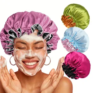 Women's Double Layer Satin Sleep Bonnet Reversible Hair Protection Night Cap With Elastic Ruffle Edge Nightcap Comfortable Head Wrap