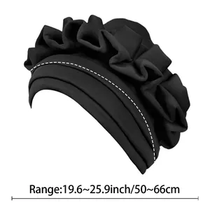 Schwarzer Turban-Hut für Damen mit Falten-Design und verstellbarem Kopfumfang-Bereich