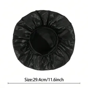 Schwarze Satin Schlafmütze mit elastischem breitem Band Haarpflege 29,4 cm