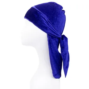 Kids navy blue velvet long tail durag with premium gloss and stitched edge details