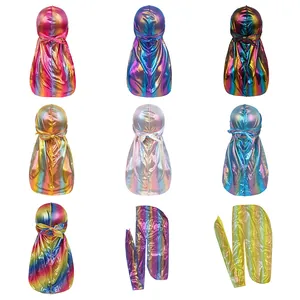 Durag en soie laser pour homme longue queue bonnet de pirate mode polyvalent couvre-chef