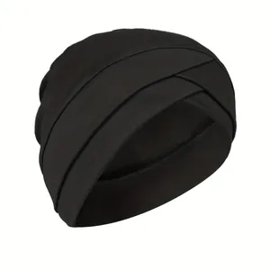 Schwarzer Turban-Hut für Damen mit stilvollem Frontknoten und weichen Falten-Details