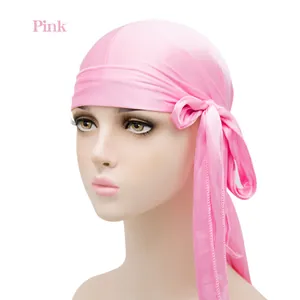 Pink silky satin durag headwrap with extra long tail and soft glossy finish