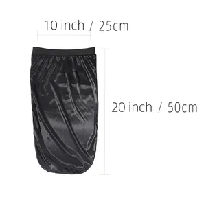Men's satin wave cap for long hair with elastic band, size 20x10 inches in black
