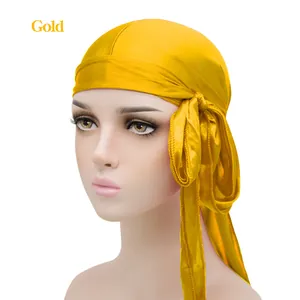 Silky gold durag for women with long tail wrap and premium satin finish texture