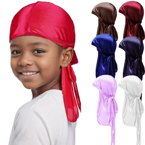 Detailed grid showing vibrant color options and silky texture of the kids long tail durag