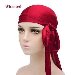 Silky wine red durag headwrap for women featuring a long tail and smooth satin finish