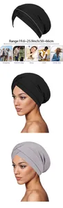 Size guide and versatile usage scenes for the striped pleated cross turban head wrap